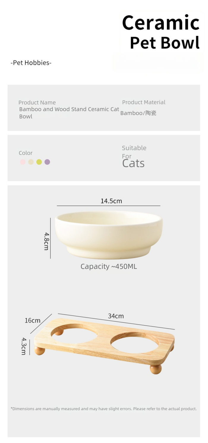 Gamelle en céramique pour chat avec support en bambou