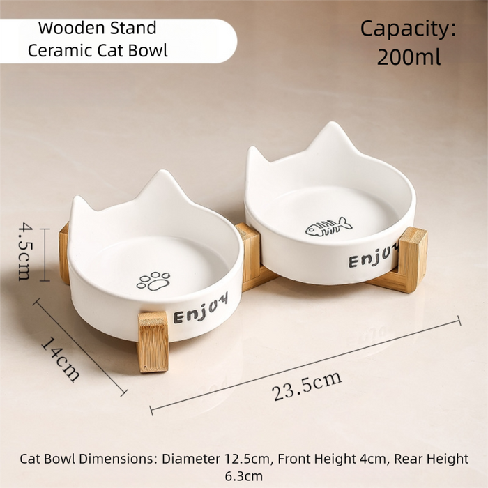 Gamelle en forme de chat avec support en bois pour chaton