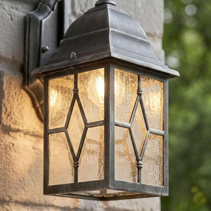 Genoa 1 Light Silver & Leaded Water Glass Outdoor Wall Light — alternate view