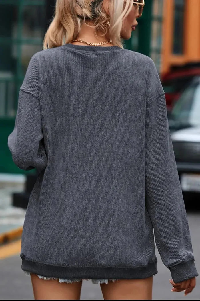 Glitter Ghost Round Neck Long Sleeve Sweatshirt - FloofChonk