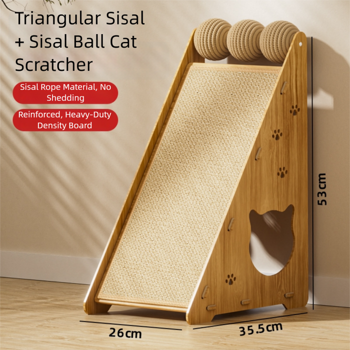 Griffoir triangulaire pour chat avec balle en sisal
