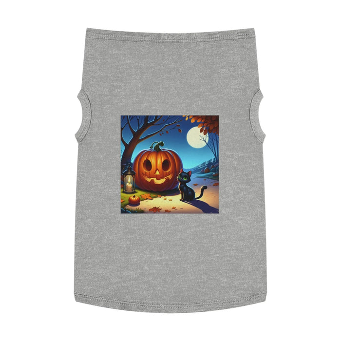 Halloween Cat & Pumpkin Pet Tank Top, Cute Pet Costume, Fall Pet Apparel, Dog Pumpkin Shirt, Cat Halloween Outfit - FloofChonk