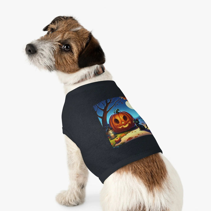 Halloween Cat & Pumpkin Pet Tank Top, Cute Pet Costume, Fall Pet Apparel, Dog Pumpkin Shirt, Cat Halloween Outfit - FloofChonk