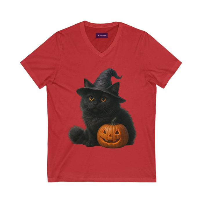 Halloween Cat V-Neck Tee, Funny Cat Shirt, Spooky Pet Lover Shirt, Halloween Costume Tee, Autumn Fashion, Cat Mom Gift - FloofChonk