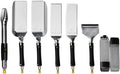 Halo stainless steel BBQ grill tool set with black handles and carrying case, includes spatulas, tongs, and brush