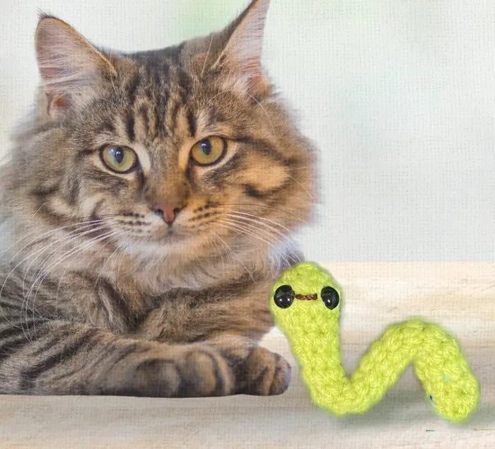 Handmade Catnip Toy | Noodle the Inchworm Chunkle Puff Infused with Miracle Nip Botanicals - FloofChonk
