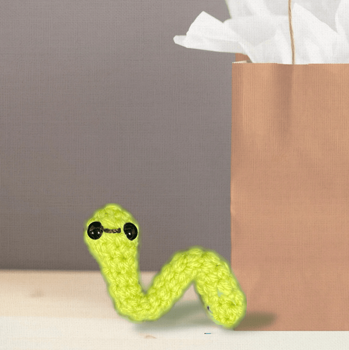 Handmade Catnip Toy | Noodle the Inchworm Chunkle Puff Infused with Miracle Nip Botanicals - FloofChonk