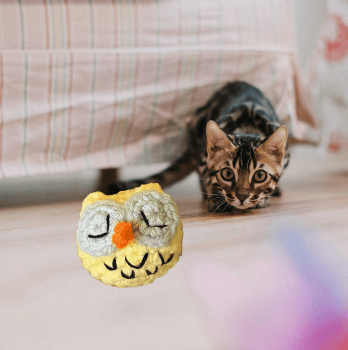 Handmade Catnip Toy | Yolk the Owl Chunkle Puff Infused with Miracle Nip Botanicals - FloofChonk