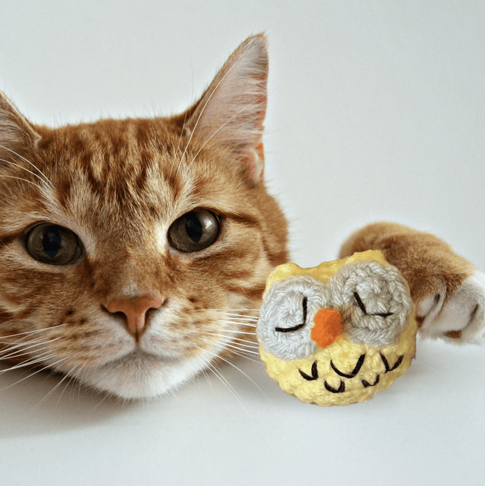 Handmade Catnip Toy | Yolk the Owl Chunkle Puff Infused with Miracle Nip Botanicals - FloofChonk