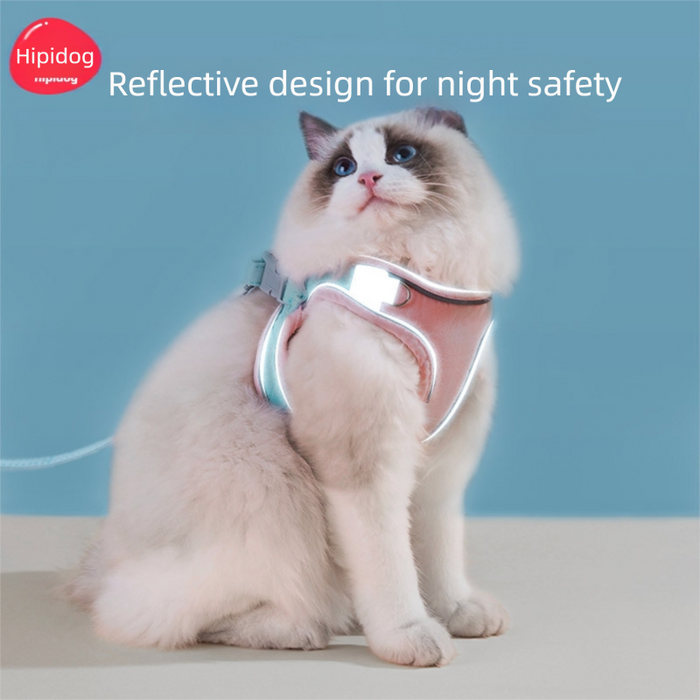 Harnais et laisse bicolores pour chat, gilet souple et ajustable anti-fugue