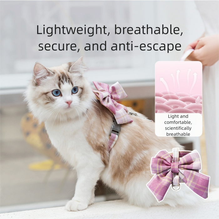 Harnais et laisse colorés pour chat avec nœud papillon (1,2 m), anti-fugue pour les promenades, harnais gilet ajustable pour chats de petite et moyenne taille