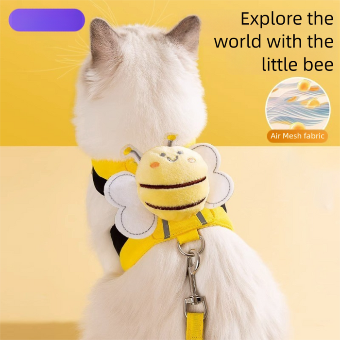 Harnais et laisse pour chat abeille mignon (1,2 m) - Gilet souple et réglable anti-fugue
