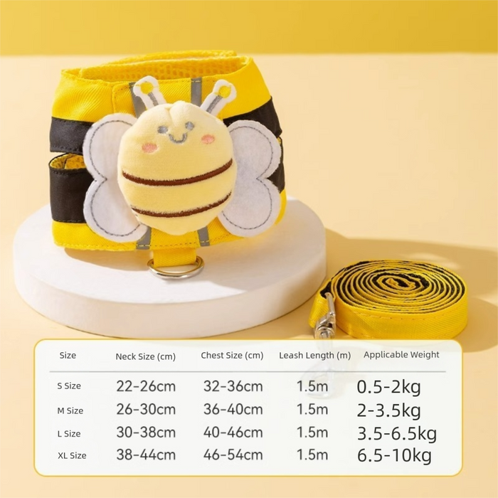 Harnais et laisse pour chat abeille mignon (1,2 m) - Gilet souple et réglable anti-fugue