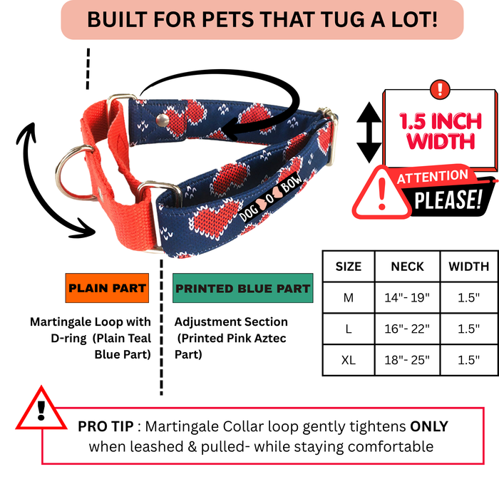 Hearty Blue print Martingale Collar (1.5 inch width)