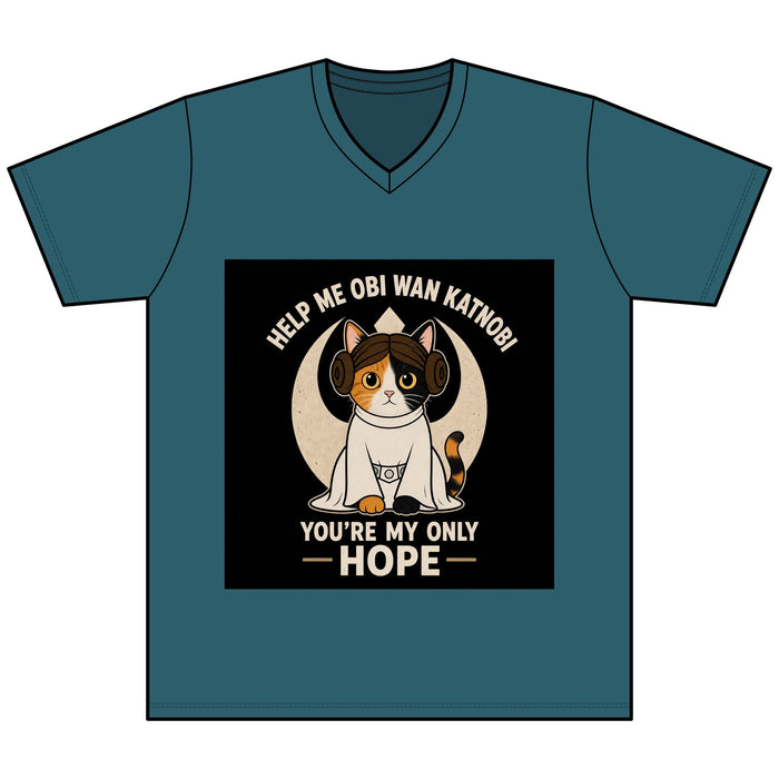 Help Me Obi Wan Katnobi Tee — You’re My Only Hope Cat V - Neck - FloofChonk