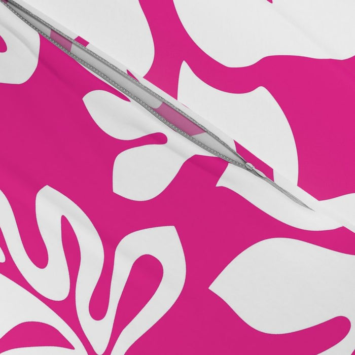 White Hibiscus and Hawaiian Flowers on Surfer Girl Pink Duvet Cover -Medium Scale - Extremely Stoked