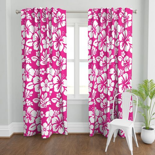 White Hibiscus and Hawaiian Flowers on Surfer Girl Pink Duvet Cover -Medium Scale - Extremely Stoked