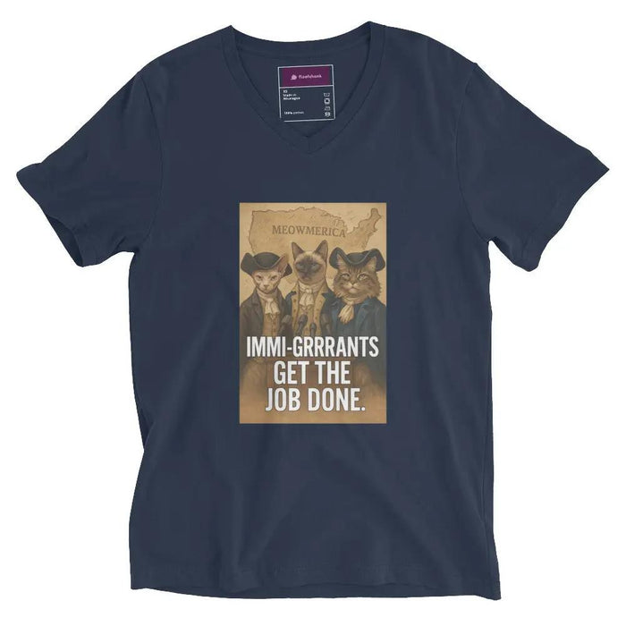 "Immi - Grrrants Get the Job Done" Short Sleeve V - Neck T-Shirt - FloofChonk