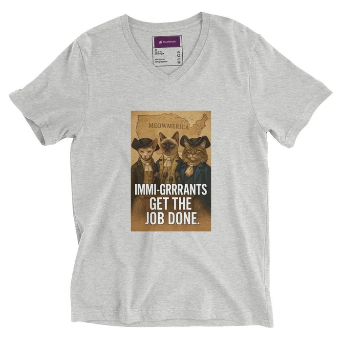 "Immi - Grrrants Get the Job Done" Short Sleeve V - Neck T-Shirt - FloofChonk