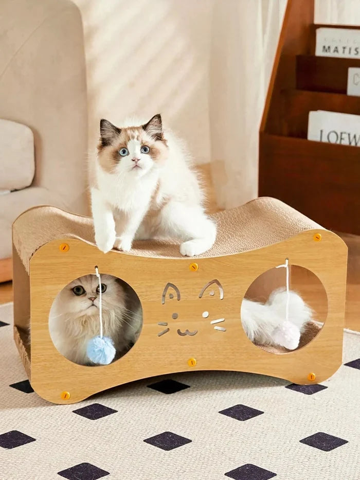 Interactive Cat Scratcher Lounge Bed with Toy Balls - FloofChonk