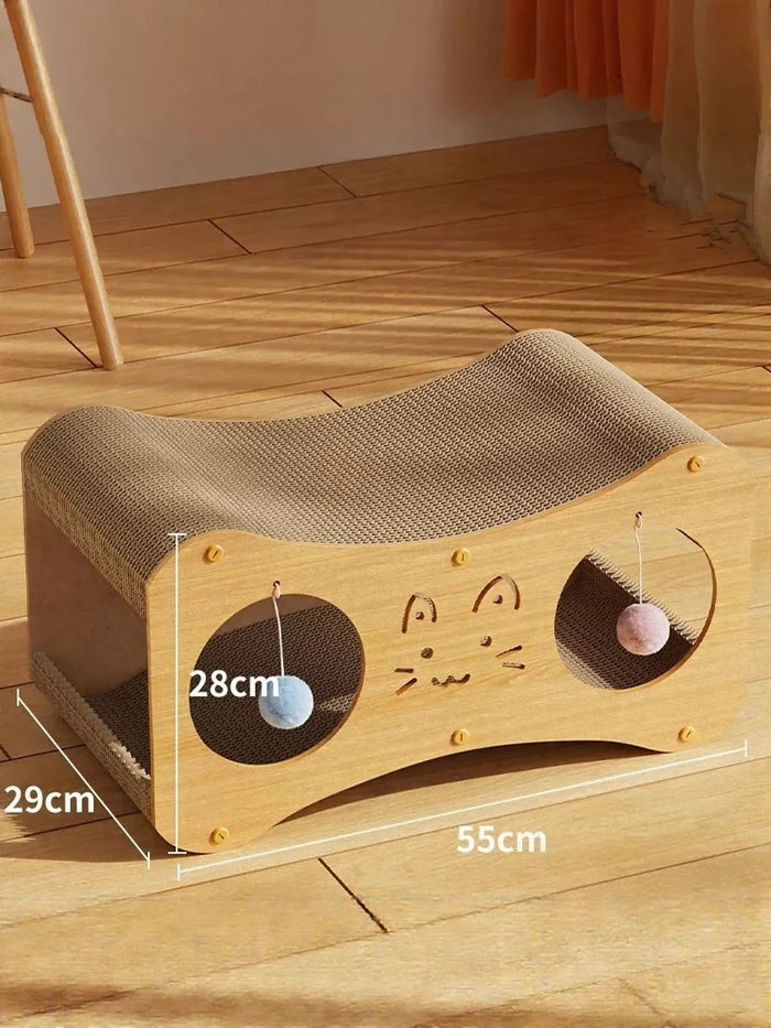 Interactive Cat Scratcher Lounge Bed with Toy Balls - FloofChonk