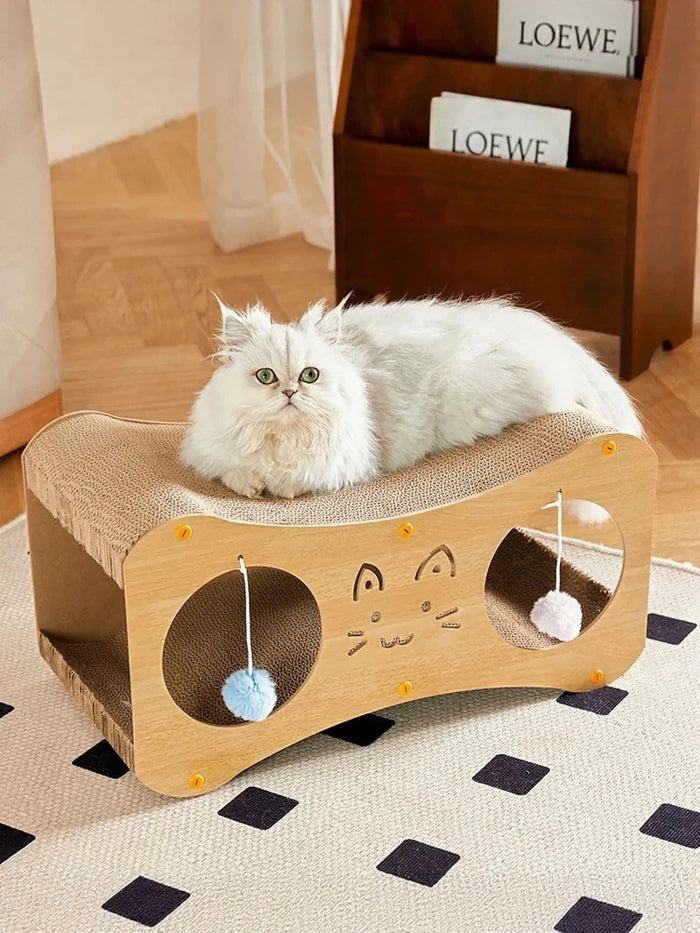 Interactive Cat Scratcher Lounge Bed with Toy Balls - FloofChonk
