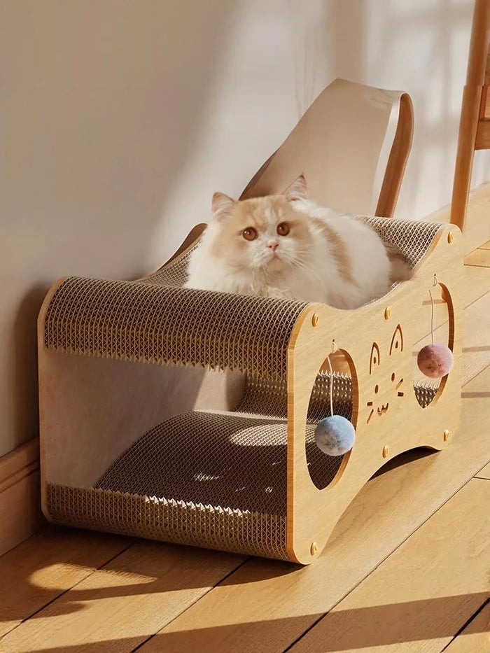 Interactive Cat Scratcher Lounge Bed with Toy Balls - FloofChonk