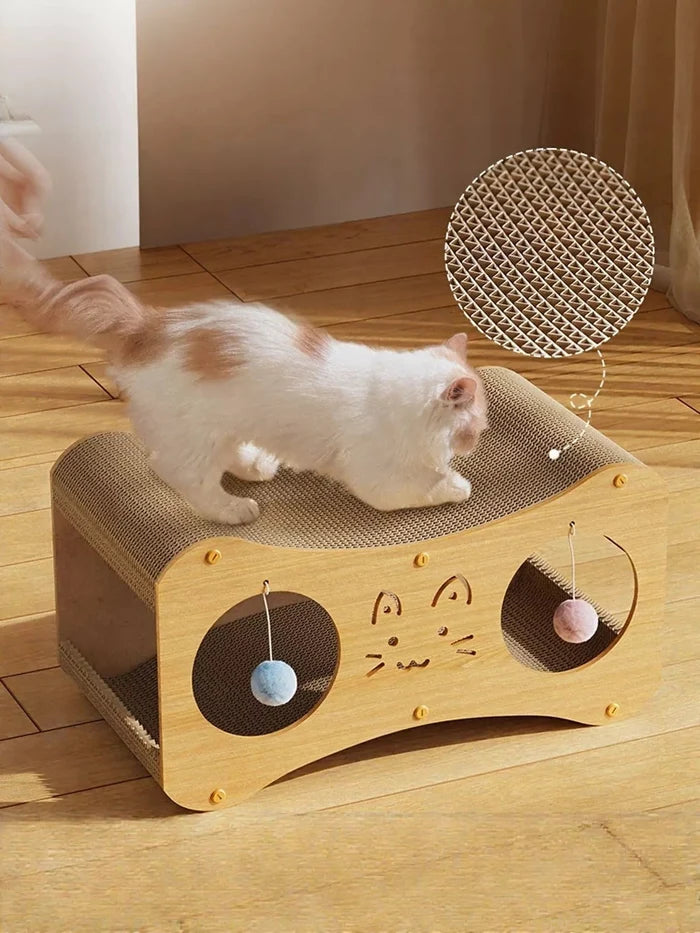 Interactive Cat Scratcher Lounge Bed with Toy Balls - FloofChonk