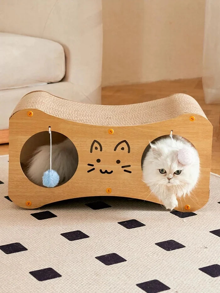 Interactive Cat Scratcher Lounge Bed with Toy Balls - FloofChonk