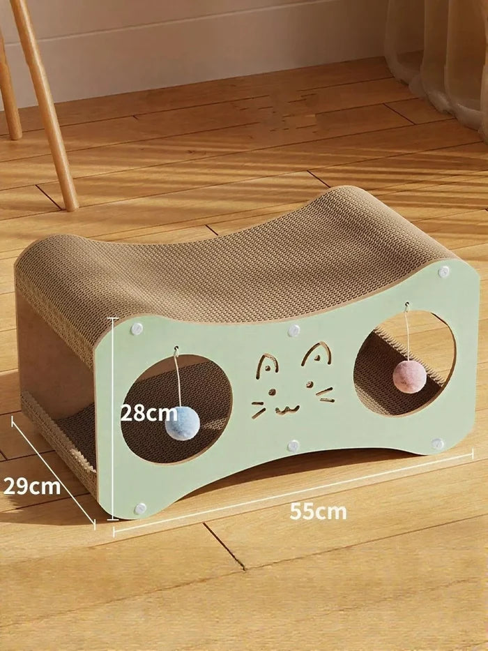 Interactive Cat Scratcher Lounge Bed with Toy Balls - FloofChonk