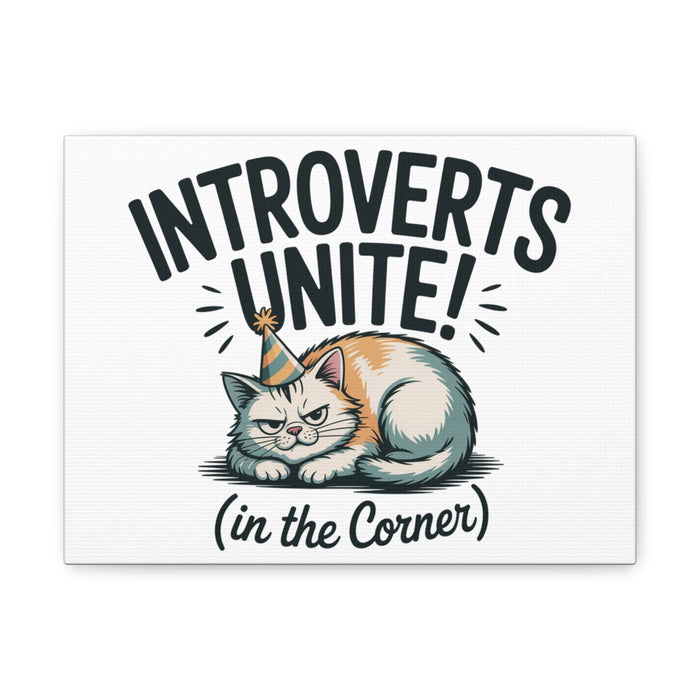 Introverts Unite (In the Corner) Matte Canvas | Funny Holiday Decor, Party Survival Humor - FloofChonk