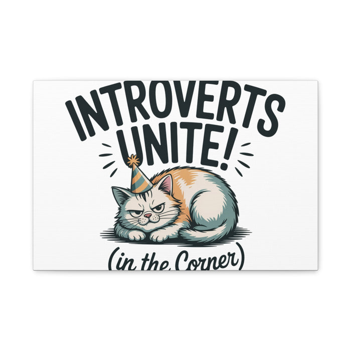 Introverts Unite (In the Corner) Matte Canvas | Funny Holiday Decor, Party Survival Humor - FloofChonk
