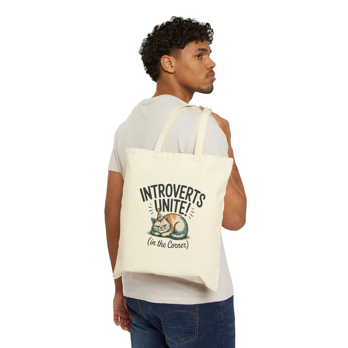 Introverts Unite in the Corner Tote, funny holiday survival, party small talk humor - FloofChonk