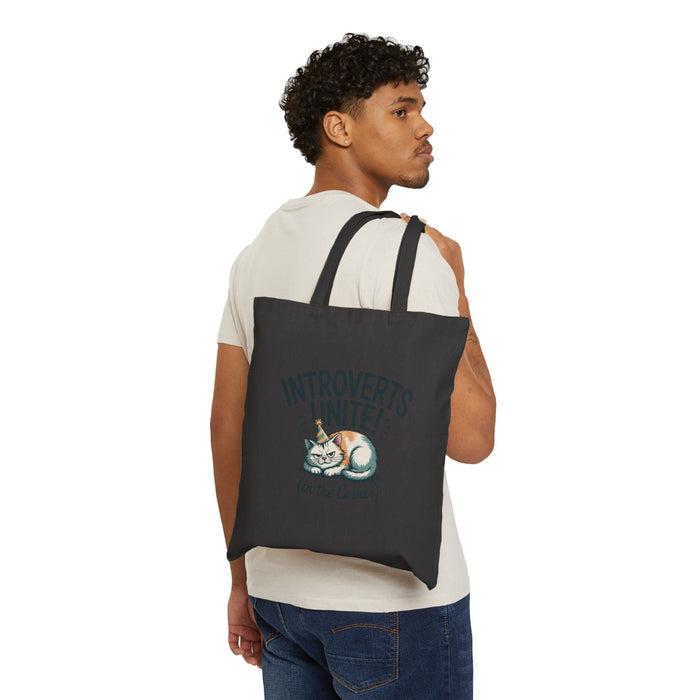 Introverts Unite in the Corner Tote, funny holiday survival, party small talk humor - FloofChonk