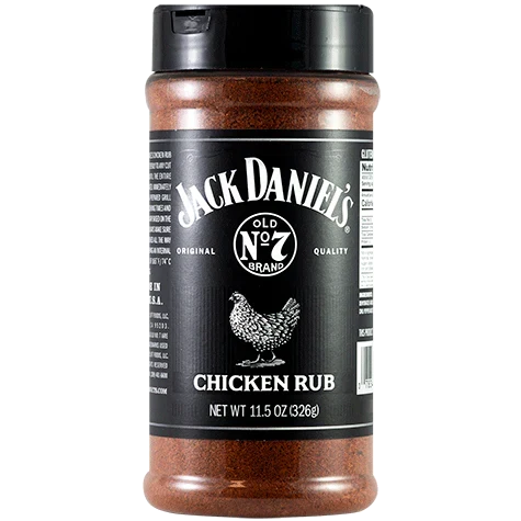 Jack Daniel's Old No. 7 chicken rub seasoning shaker bottle, 11.5 oz, brown spice blend with black label