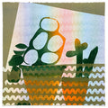 The Untitled 22 print by Karen Lederer is a vibrant abstract monoprint featuring two colorful potted plants with geometric and leaf patterns. One pot has stone-like shapes, while the other displays a cactus. Wavy lines add texture, and hand-deckled edges enhance its artistic appeal.
