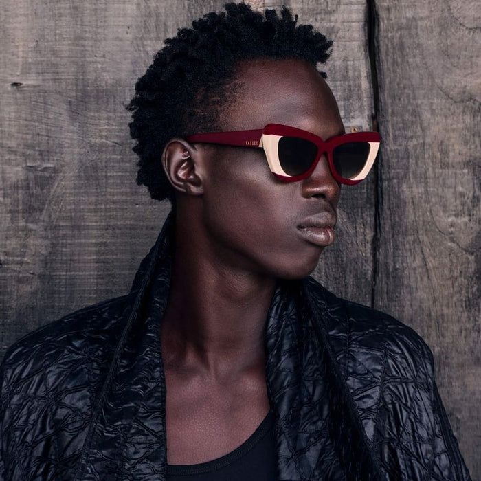 Lafayette, Burgundy Light Tan Splice with Gold Metal Trim/Brown Gradient Lenses