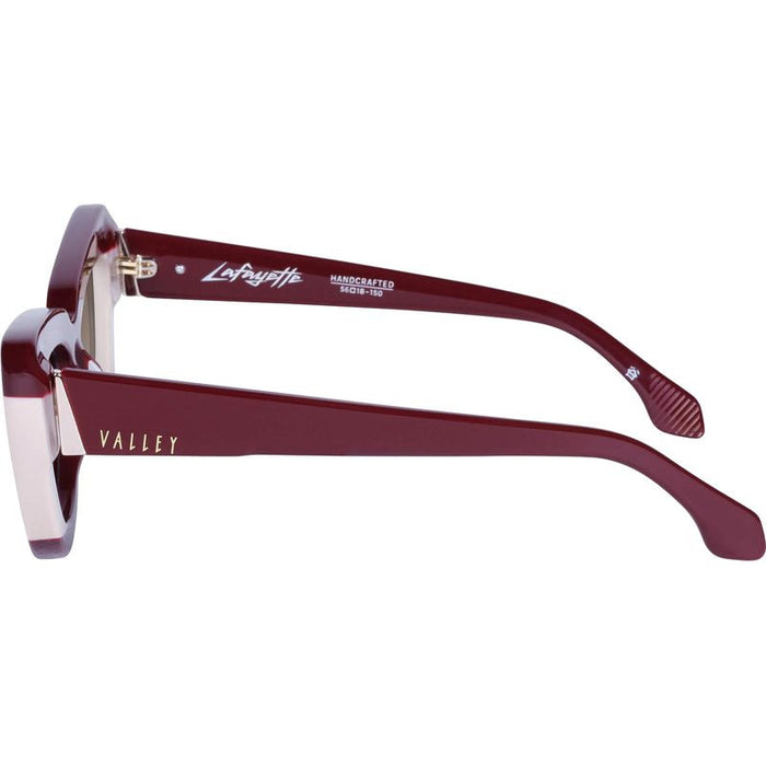 Lafayette, Burgundy Light Tan Splice with Gold Metal Trim/Brown Gradient Lenses