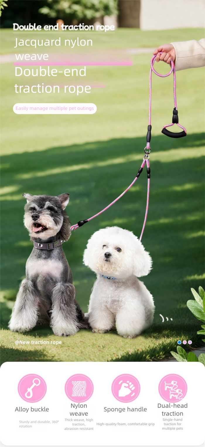 Laisse double pour chiens de 1,3 m, anti-nœuds, poignées rembourrées confortables pour 2 chiens