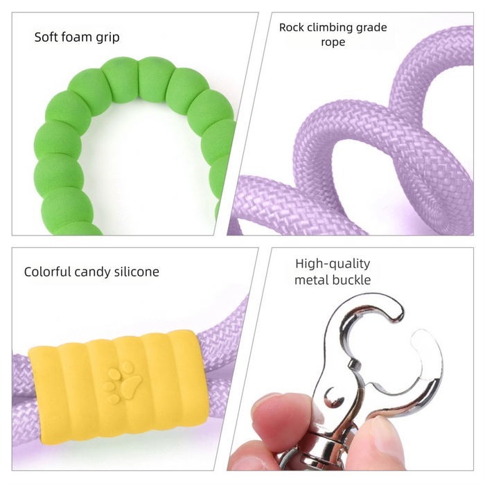 Laisse pour chien Rainbow Strong Pet de 1,5 m avec poignée rembourrée douce et boucle métallique rotative anti-nœuds