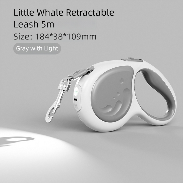 Laisse rétractable anti-nœuds pour chien avec lumière LED, corde en nylon réfléchissante résistante de 5 m, commande à une main