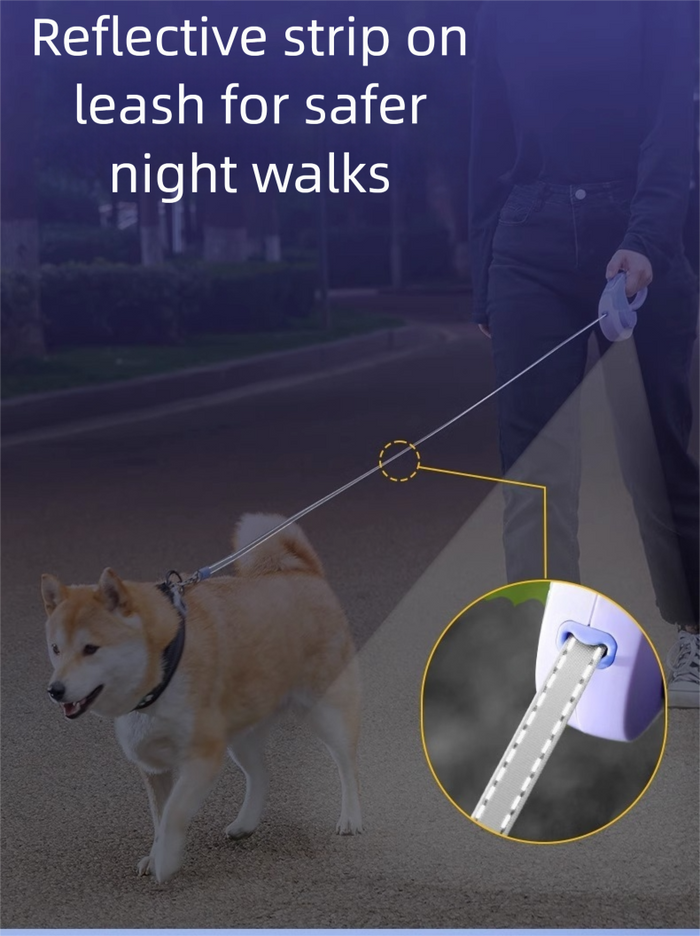 Laisse rétractable anti-nœuds pour chien, ruban/bandeau en nylon résistant 3M, frein, pause et verrouillage à une main