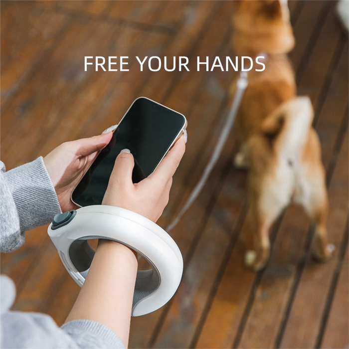 Laisse rétractable mains libres anti-nœuds à 360° avec lumière intégrée et ruban en nylon résistant de 3 m.