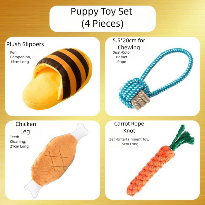 Lot de 4 jouets à mâcher pour chiots, petits chiens, avec corde.