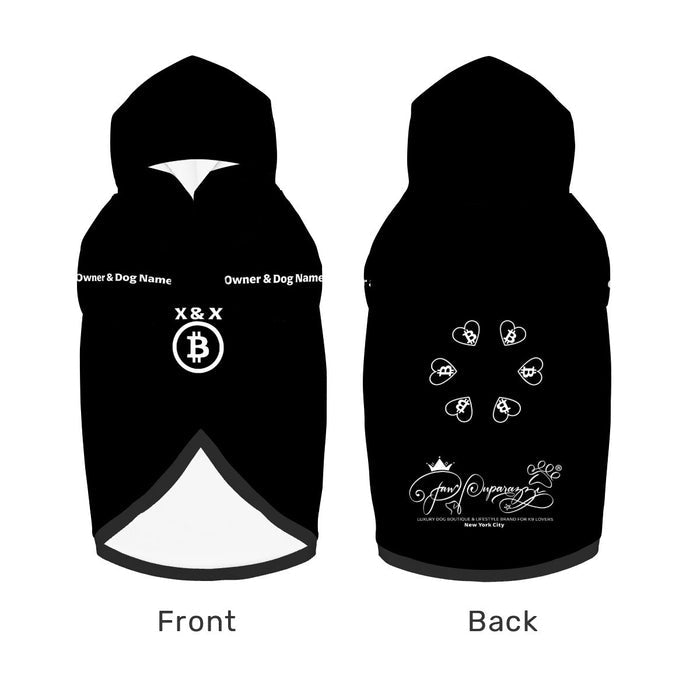 Matching Moments Bitcoin Dog Hoodie – Personalized Black Pet Hoodie With Owner & Dog Name & Initial Customization