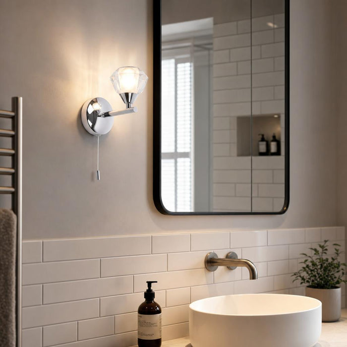 Meissa Chrome Finish Bathroom Wall Light by Oaks Lighting — suits living rooms, bedrooms & hallways