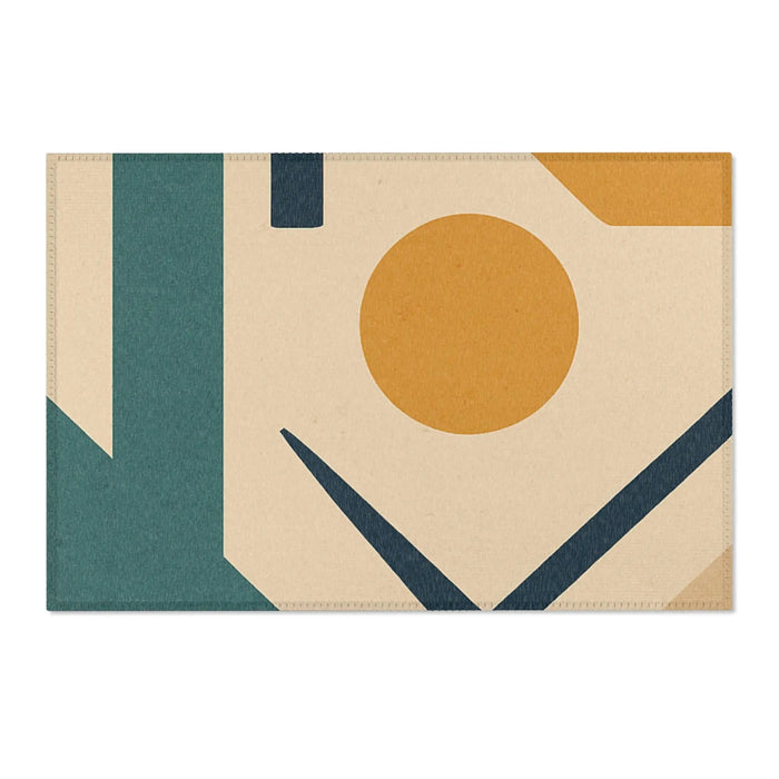 Mid - Century Geometric Area Rug — Retro Abstract Shapes in Teal, Mustard & Coral - FloofChonk