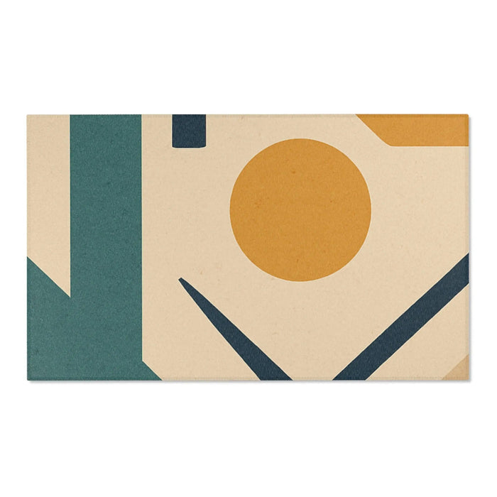 Mid - Century Geometric Area Rug — Retro Abstract Shapes in Teal, Mustard & Coral - FloofChonk