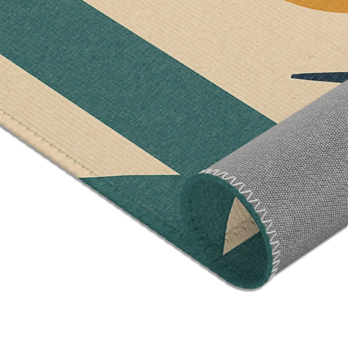 Mid - Century Geometric Area Rug — Retro Abstract Shapes in Teal, Mustard & Coral - FloofChonk