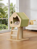 Modern Wooden Cat Condo with Scratching Post - FloofChonk